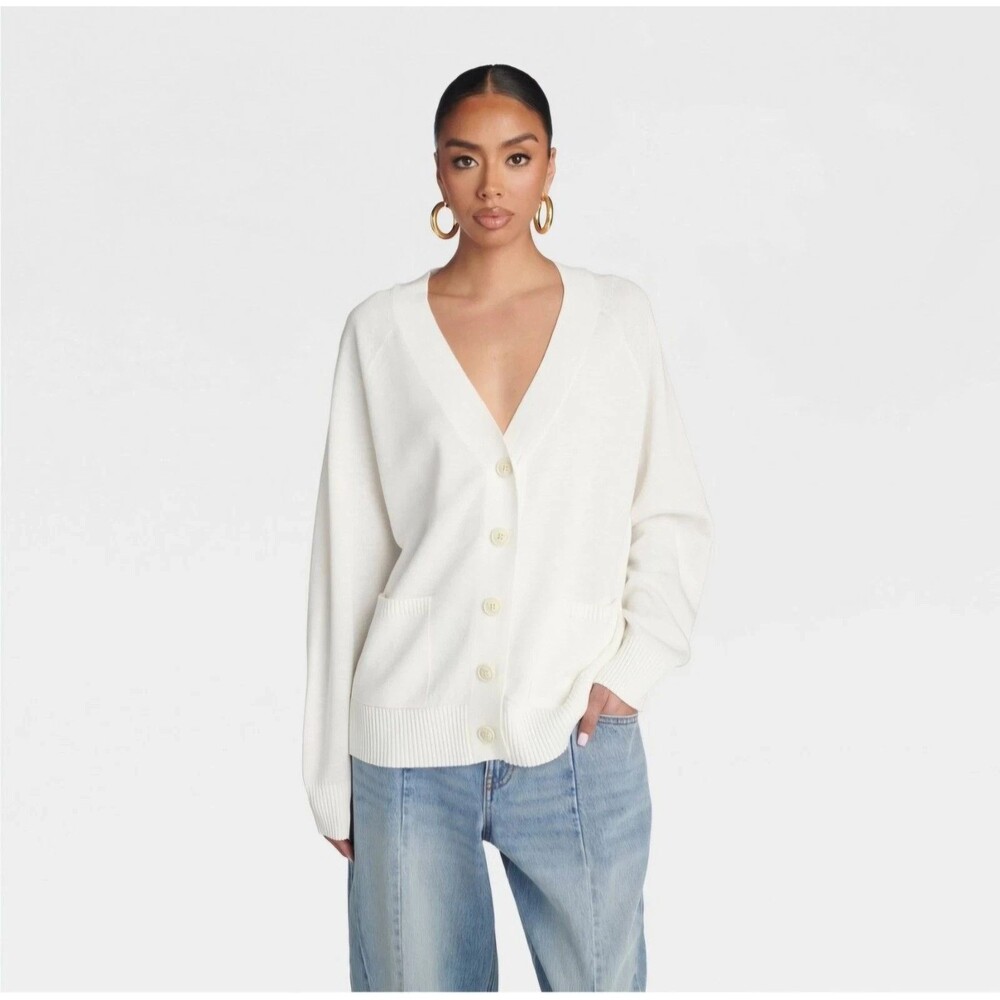 KBB by KAHLANA Women 'The Grandpa Cardi Sweater' White S NWT